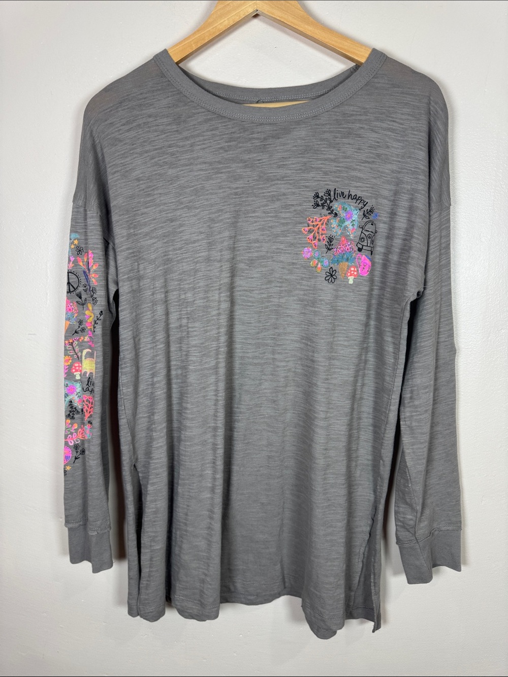 NWT NATURAL LIFE Long-Sleeve Tunic Top Multicolor Floral Peace Live Happy